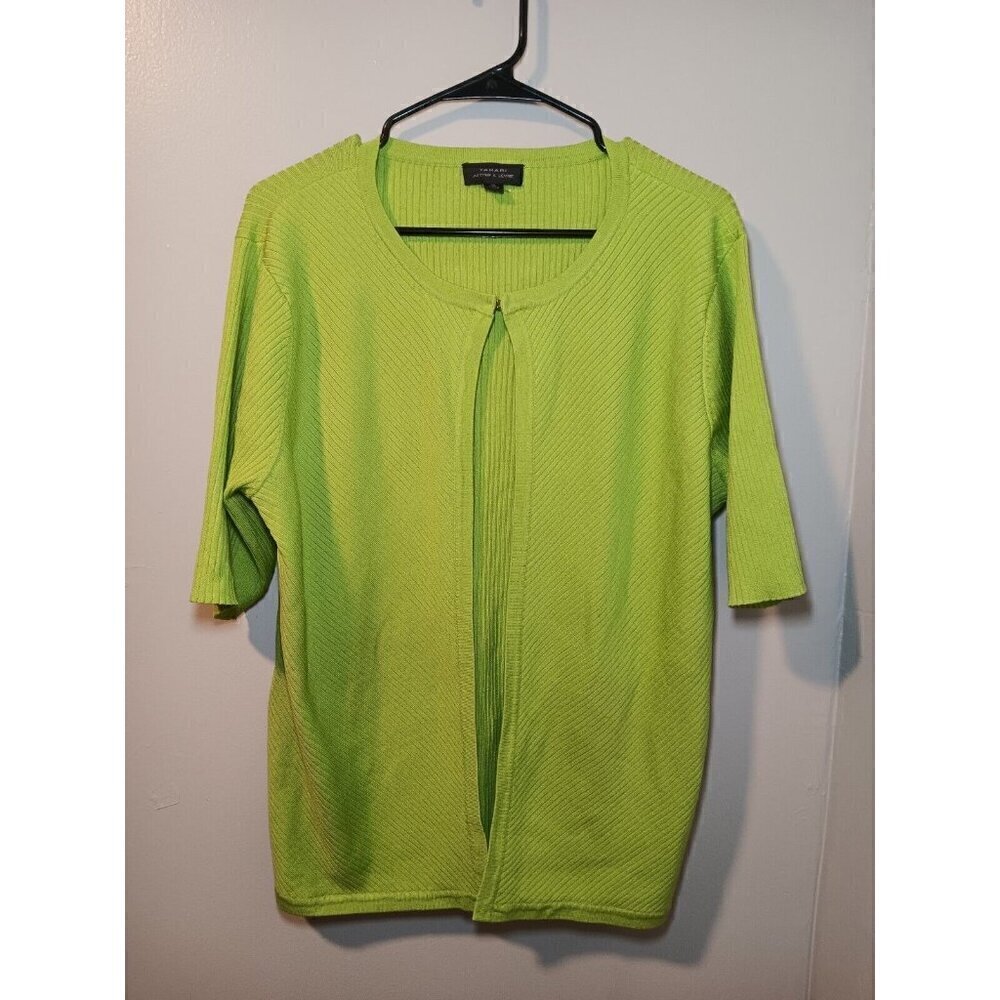 Tahari Arthur S Levine Women's XL Bright Green Preppy Silk Blend Sweater